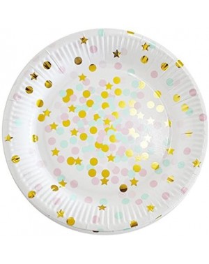Tableware Value Pack- 24 Cupcake Toppers Picks- Various Themes (9 inch Party paper plate with Gold Foil- 10 PCS-"Stars & Spar...