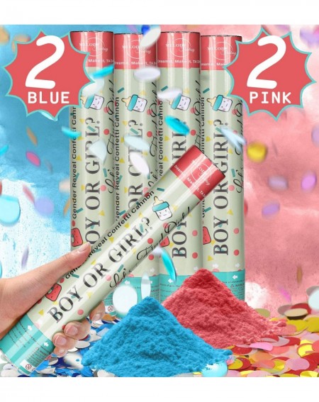 Confetti Gender Reveal Powder Cannon - Set of 4 Blue Party Popper- Baby Girl Boy Shower Announcement Decorations - CL198UE4ZK...
