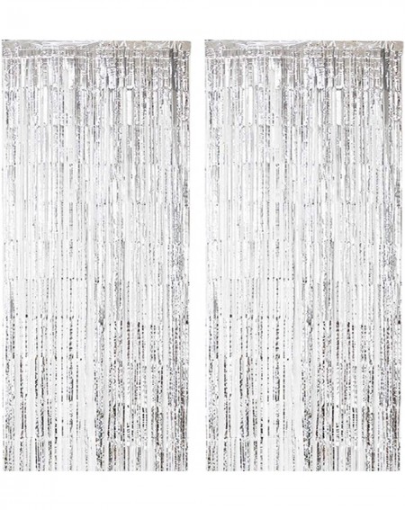 Photobooth Props 2 Pack 3.28 ft x 9.8 ft Silver Foil Curtains Metallic Tinsel Fringe Curtain Photo Booth Props Backdrop Curta...