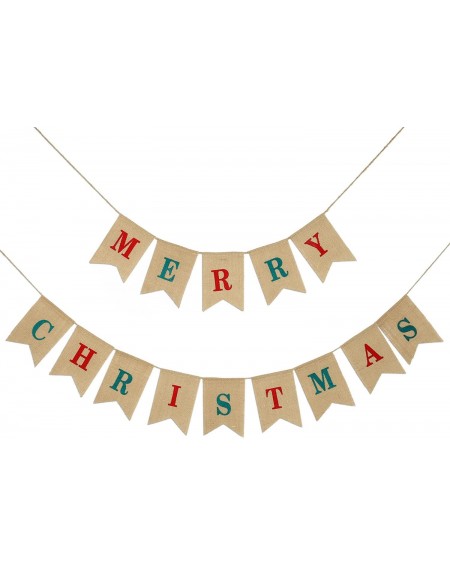 Banners & Garlands 2 in 1 Merry Christmas Banner Burlap Christmas Party Bunting Banner Garland for Fireplace Picture Outdoor ...