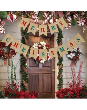 Banners & Garlands 2 in 1 Merry Christmas Banner Burlap Christmas Party Bunting Banner Garland for Fireplace Picture Outdoor ...