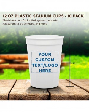 Tableware Plastic Cups - 12 oz. -10 pack - Customizable Text- Logo - Disposable Stackable Stadium Cup - Great for Summer- Spo...