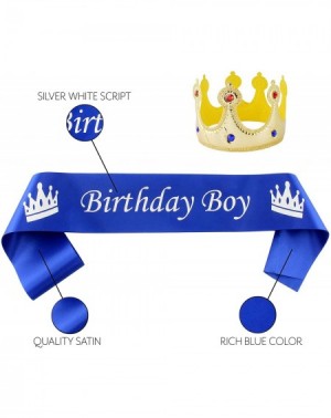 Party Hats Birthday Boy Sash and Crown Set (2-Piece Set) Party Accessory Set with Fabric Crown and Satin Sash for Boy's B-Day...