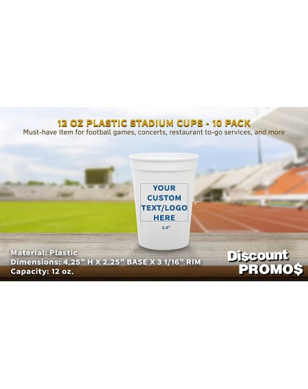 Tableware Plastic Cups - 12 oz. -10 pack - Customizable Text- Logo - Disposable Stackable Stadium Cup - Great for Summer- Spo...