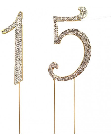 Cake & Cupcake Toppers Number 15 Gold Rhinestone Crystal Cake Topper For Wedding- Birthday- Anniversary- Party. Shine & Spark...