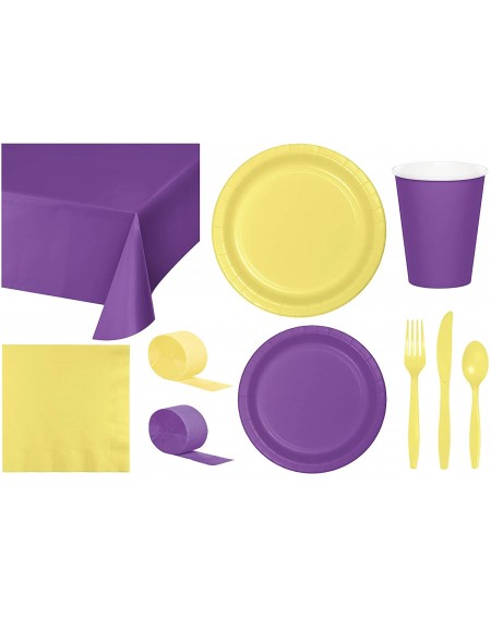 Party Packs Party Bundle Bulk- Tableware for 24 People Amethyst and Mimosa Yellow- 2 Size Plates Napkins- Paper Cups Tablecov...