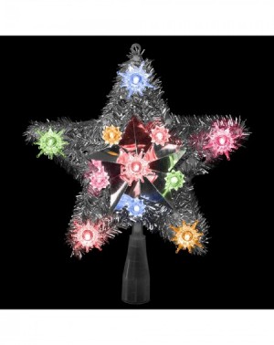 Tree Toppers 9" Silver Tinsel Star Multi Lighted Christmas Tree Toppers - CJ18ZGGHRGN $16.02