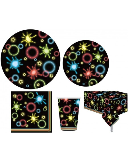 Party Packs Serves 30 - Complete Party Pack - Neon Glow Party Supplies - 9" Dinner Paper Plates - 7" Dessert Paper Plates - 9...