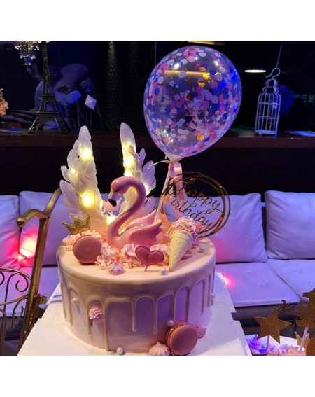 Cake & Cupcake Toppers Flamingo Cake Topper - Set of 9 - Flamingo- Feather- Balloon- LED light- Happy Birthday Cake Topper- F...