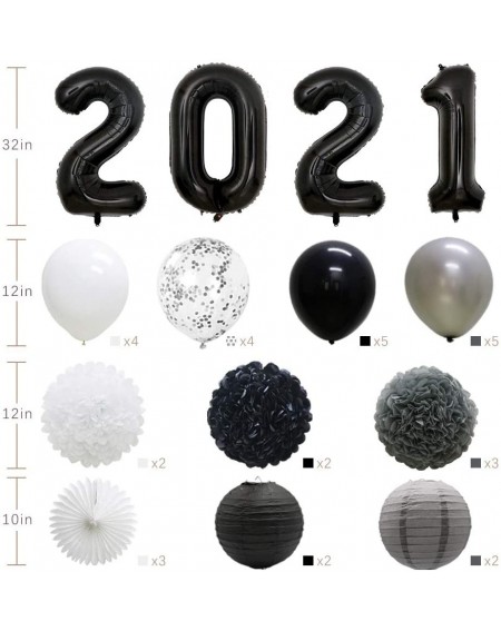 Balloons Black 2021 Graduation Balloons Decorations- New Year's Eve Party Supplies- Latex Balloons- Hanging Tissue Paper Fans...