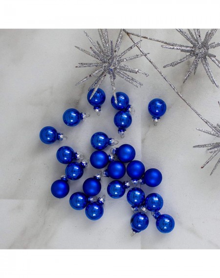 Ornaments 24ct Blue Glass 2-Finish Christmas Ball Ornaments 1" (25.25mm) - C4187GLIS8H $9.90