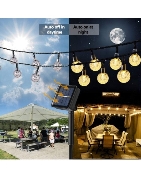 Outdoor String Lights Solar String Lights- 38.35ft 60 LED Solar Globe String Lights- 8 Modes Crystal Balls Outdoor Solar Powe...