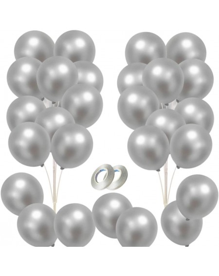 Balloons 10 Inches 50 Pack Metallic Silver Balloons with 2 Ribbons- Thick Chrome Balloons for Birthday- Wedding- Arch Party D...