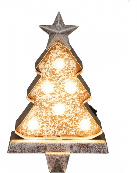 Stockings & Holders Rustic Style LED Light Stocking Holder Galvanized Seasonal Home Decor Christmas Tree- 7.50" H - Christmas...