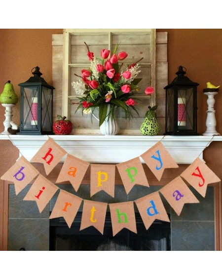 Banners Burlap Happy Birthday Banner- Colorful Happy Birthday Banner for Birthday Party Decorations VAG041S - CJ18D205XS2 $22.56