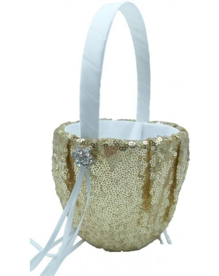 Ceremony Supplies Sequin Glitter Wedding Flower Basket + Ring Pillow Sparkle Rhinestone Décor Wedding Party Favor-Gold - Gold...
