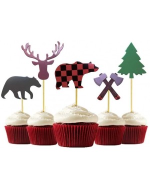 Cake & Cupcake Toppers 30-Pack Lumberjack Cupcake Toppers- Buffalo Plaid Baby Bear Tree Cupcake Topper for Campfire Lumberjac...