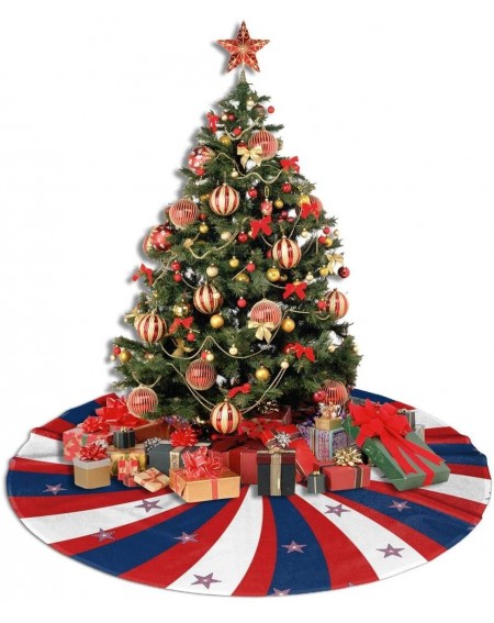 Tree Skirts Patriotic Pinwheel Design Printed Xmas Tree Mat 30/36/48 Inches Large Soft Faux Fur Plush Christmas Decoration Xm...