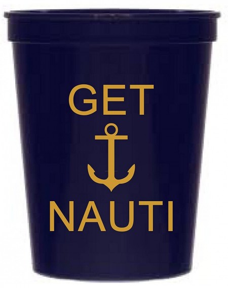 Tableware Get Nauti Navy Blue and Metallic Gold Nautical Bachelorette Party Stadium Cups- Set of 10- Nautical Party Decoratio...