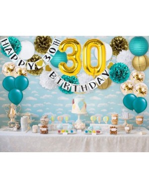 Banners & Garlands 30th Birthday Party Decorations for Women Teal Gold/Gold Confetti Latex Balloons Tissue Pom Poms Gold Teal...