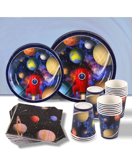 Party Packs 96Pcs Outer Space Party Supplies Set - Include Space Party Plates- Napkins- Cups- Serves 24- Space Theme Party Su...