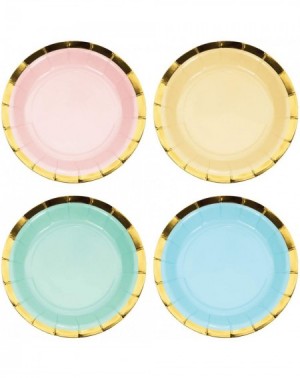 Banners & Garlands Deluxe Gold Trimmed Pastel Rainbow Scalloped Paper Dessert Plates and Beverage Napkins (Serves 16) - Delux...