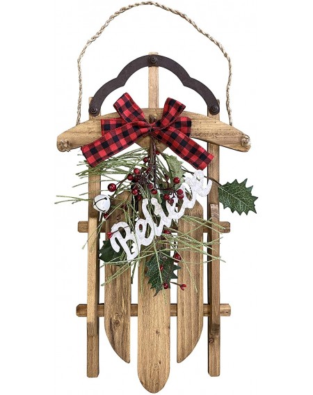 Ornaments Christmas Sleigh Wall Décor Rustic Holiday Sled Decoration for Mantel- Door- Bookshelf - Artisan Wood Decorative I...