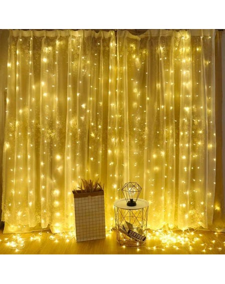 Indoor String Lights Led Curtain Lights 9.8 x 9.8 Feet 300 LEDs- 8 Modes with Waterproof Connector- Warm White - Warm White -...