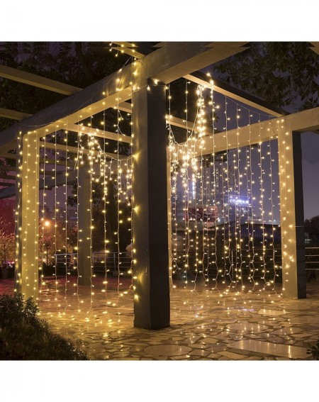 Indoor String Lights Led Curtain Lights 9.8 x 9.8 Feet 300 LEDs- 8 Modes with Waterproof Connector- Warm White - Warm White -...