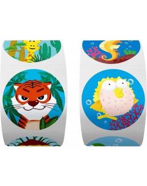Party Favors 600 Pcs Round Zoo Marine Animal Stickers in 16 Designs with Perforated Line Expanded Version (Each measures 1.5"...