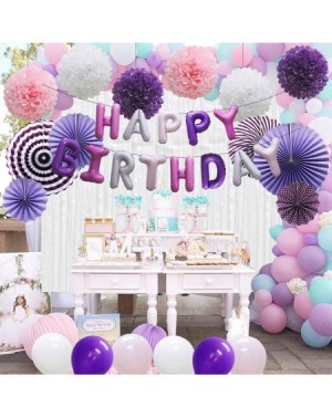 Banners & Garlands Purple Happy Birthday Balloons Banner Decorations- Purple Pink White Party Balloons- Hanging Paper Fans- F...