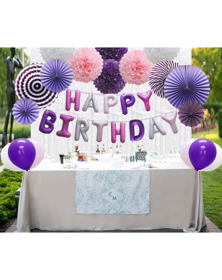 Banners & Garlands Purple Happy Birthday Balloons Banner Decorations- Purple Pink White Party Balloons- Hanging Paper Fans- F...