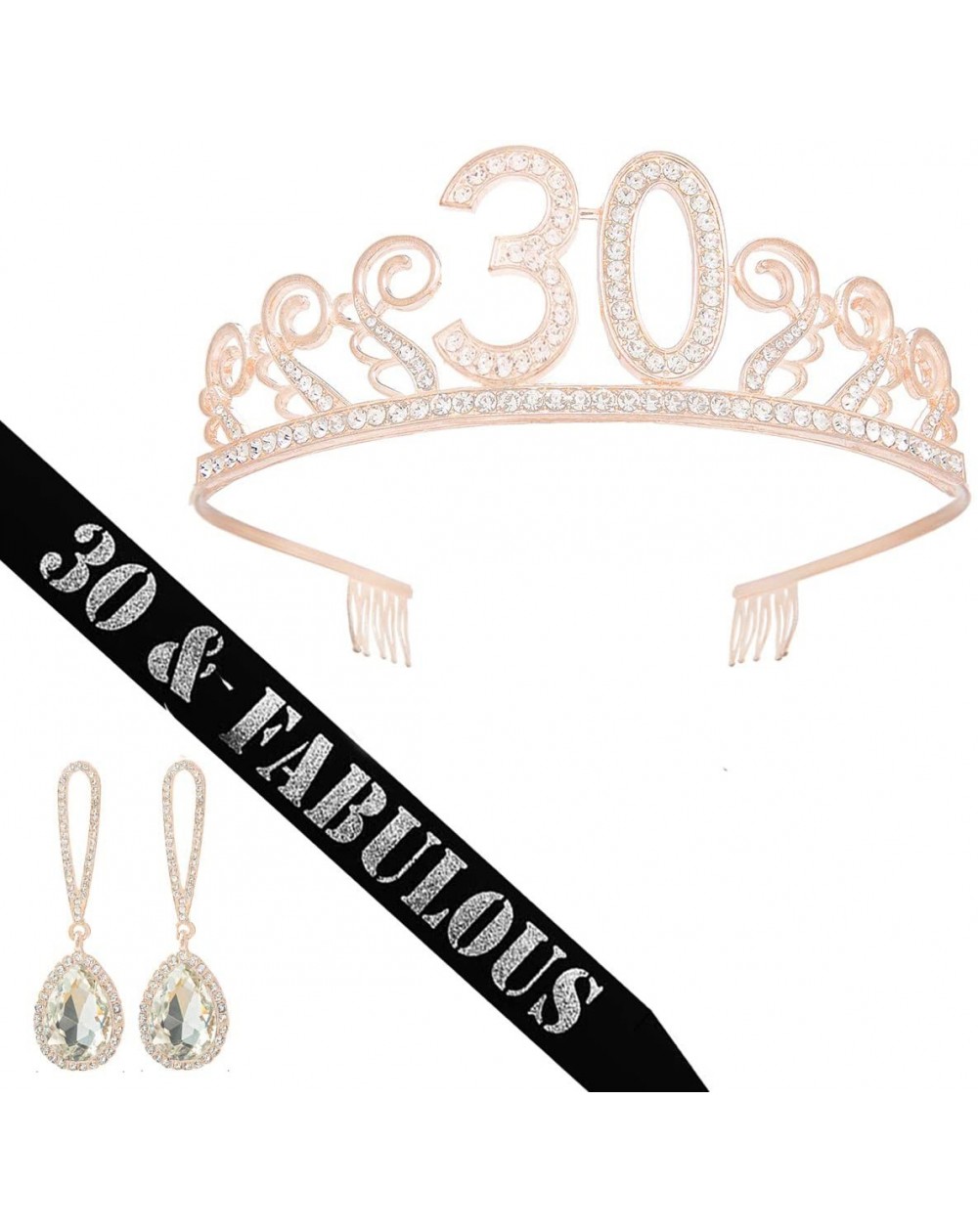 Favors Birthday Gifts for Women Birthday Tiaras and Sash With Earrings Fabulous Sash Crystal Tiara Birthday Crown Crystal Ear...