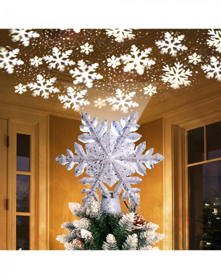 Tree Toppers Christmas Tree Topper Lighted Snowflake Tree Topper with Magic Rotating Snowflake Projector- 3D Glitter Projecto...
