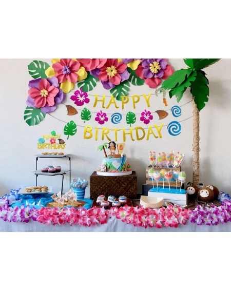 Banners 2 PCS Glittery Moana Birthday Banner Moana Cake Topper Moana Birthday Party Decoration Hawaiian Birthday for Tropical...