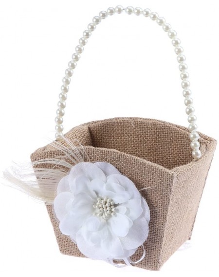 Ceremony Supplies Wedding Flower Girl Basket with White Pearl Ribbon Flower - CC12KZCXL69 $29.72