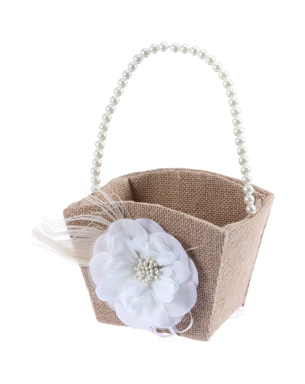 Ceremony Supplies Wedding Flower Girl Basket with White Pearl Ribbon Flower - CC12KZCXL69 $30.48