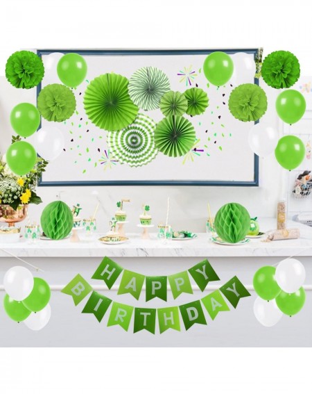 Tissue Pom Poms Birthday Decoration- Happy Birthday Banner- Tissue Paper Pom Poms- Hanging Paper Fan Set and 20 pcs Balloons ...