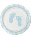 Party Tableware 8-Count Round Paper Dessert Plates- Sweet Baby Feet Blue - CJ11F2SQTGB $7.96