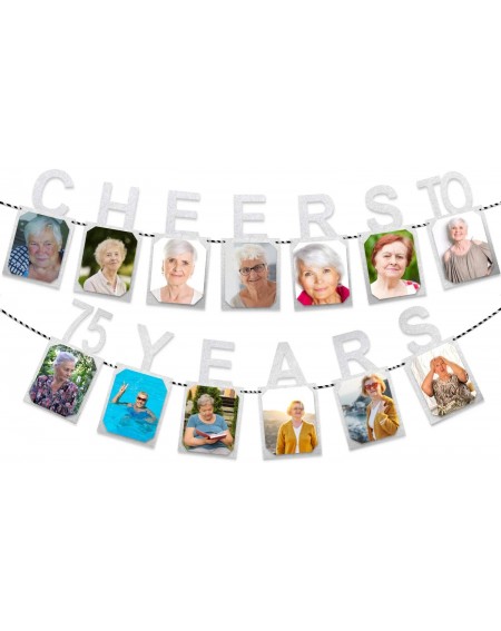 Banners Cheers to 75 Years Silver Photo Banner Happy 75th Birthday Milestone Anniversary Party Decoration Hanging Supplies fo...