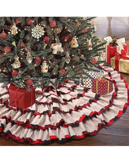 Tree Skirts Farmhouse Ruffle Christmas Tree Skirt 48 Inches- 6-layer Red and Black Buffalo Plaid Burlap Tree Skirt for Rustic...