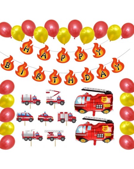 Party Packs Ultimate Fire Truck Party Supplies- Fireman Firefighter Theme Decorations Pack Set- with Cupcake Toppers- Happy B...