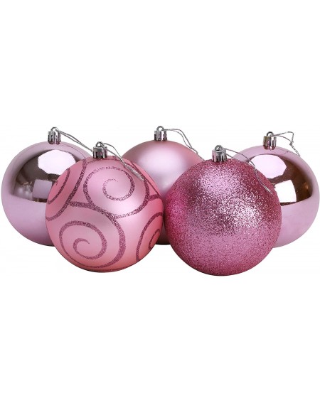 Ornaments Pack of 5 - Extra Large 100mm Christmas Tree Baubles - Shiny- Matte & Glitter Decorated Baubles (Baby Pink) - Baby ...