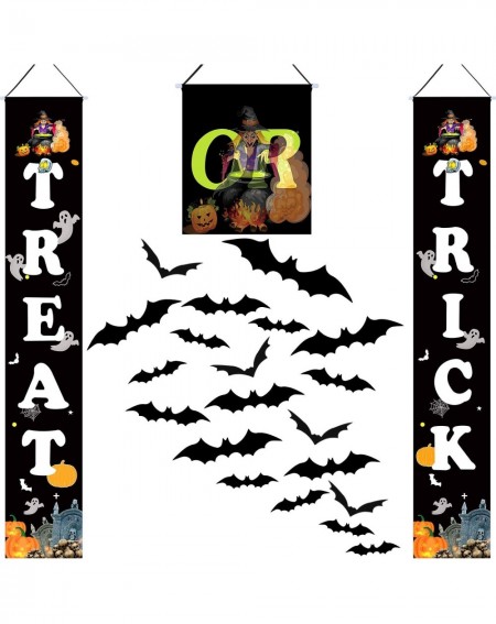 Banners & Garlands 3 Pieces Halloween Hanging Banner Outdoor Signs and 24 Pieces 3D Halloween Bat Design Wall Decal Sticker f...