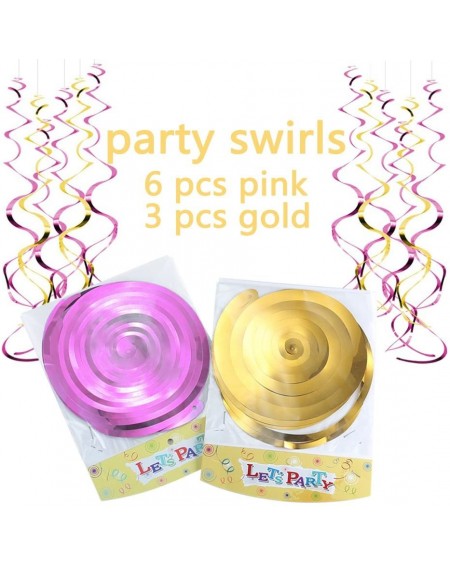 Party Packs Pink and Gold Birthday Decorations- Happy Birthday Banner- Paper Flowers- Paper Garland- Tassels- Hanging Swirl f...
