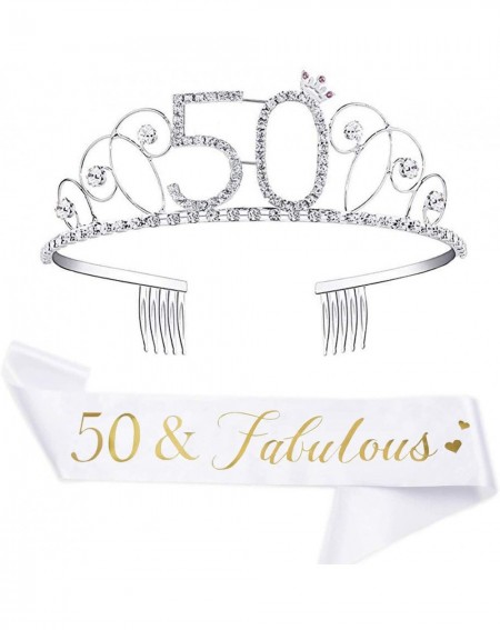 Favors 50th Birthday Sash and Tiara Kit- 50 & Fabulous Birthday Sash with Crown- Birthday Gifts for Women 50th Birthday Party...