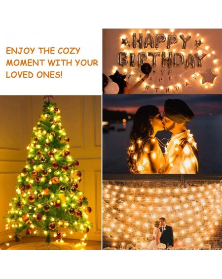 Outdoor String Lights [Batteries Included] 16FT 50 LED Globe String Light with Remote-Warm White Waterproof Decorative Fairy ...
