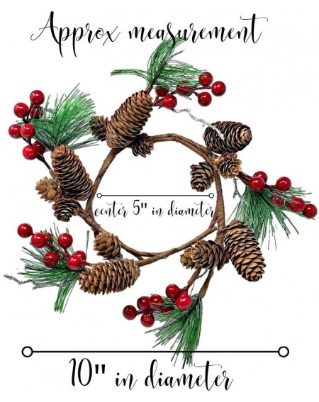 Wreaths Pinecones Pine Red Berries Wreath Candle Ring Ornament for Rustic Wedding or Christmas Table Decor Approx. 10 inch fi...