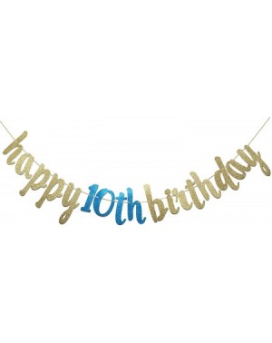 Banners & Garlands Happy 10th Birthday Glitter Garland Banner-Happy 10th Birthday Party Supplies (Gold & Blue) - Gold & Blue ...