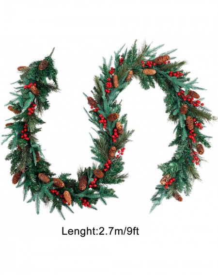 Garlands 9 Feet by 12 Inch Christmas Garland for Mantle with 50 Lights- Un-prelit Garlands for Christmas with Pinecones Red B...